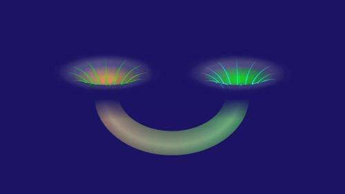 Entanglement-space-time connection visualization showing two black holes connected by an Einstein-Rosen bridge (wormhole)