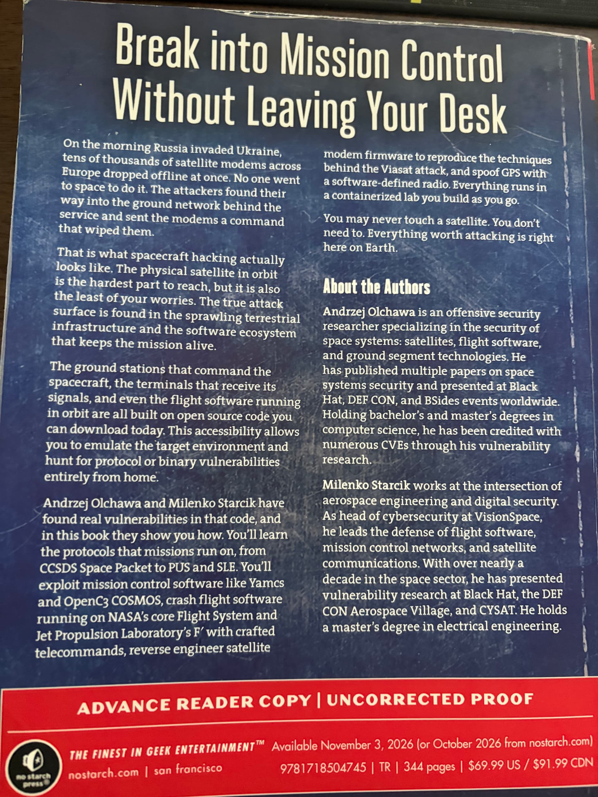 Back cover of The Spacecraft Hacker's Handbook DEF CON edition
