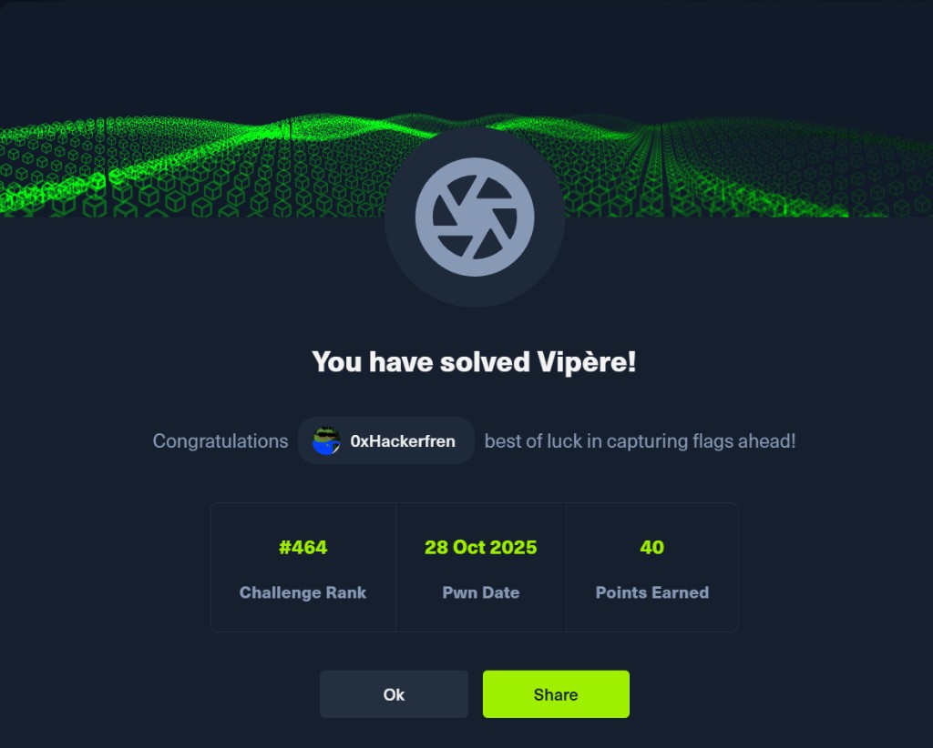HTB Challenge Vipère solved