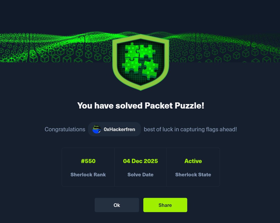 HTB Sherlock Packet Puzzle solved